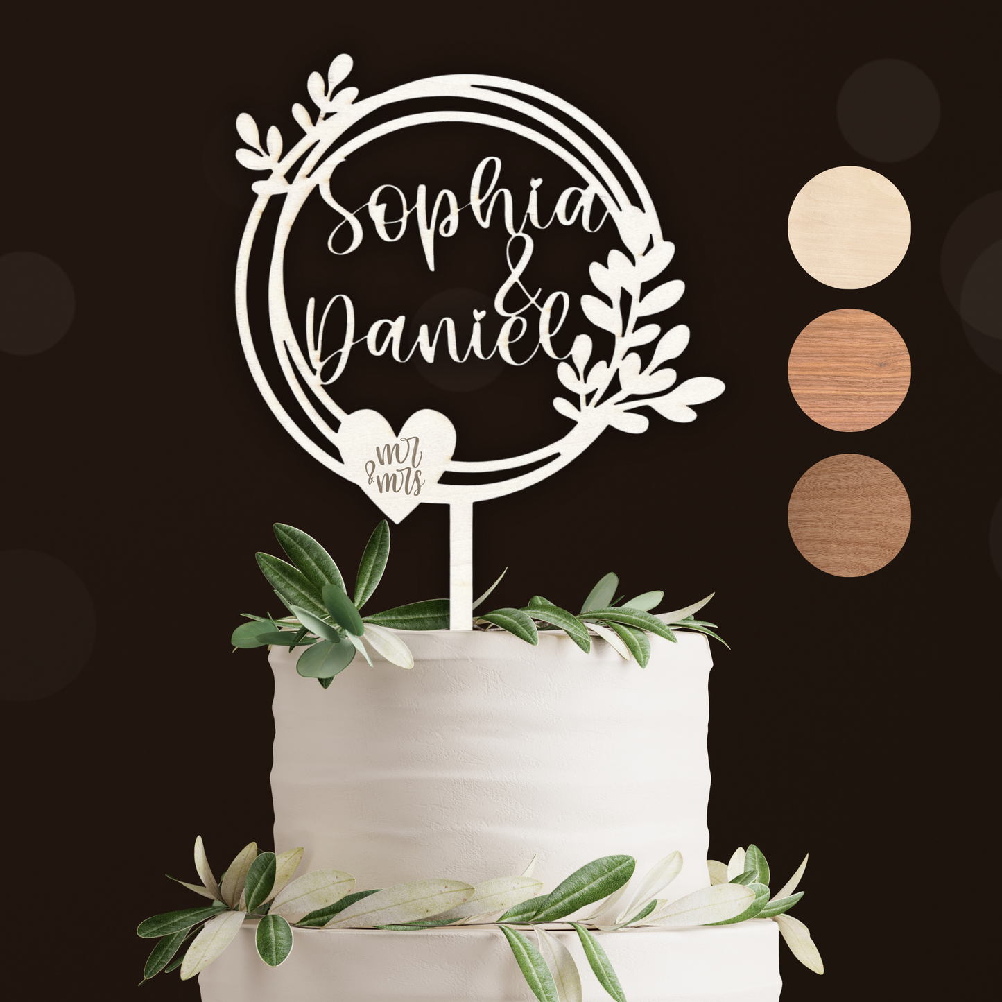 Hochzeit Cake Topper "Variante 8" Personalisiert aus Holz - Happy Bumblebee
