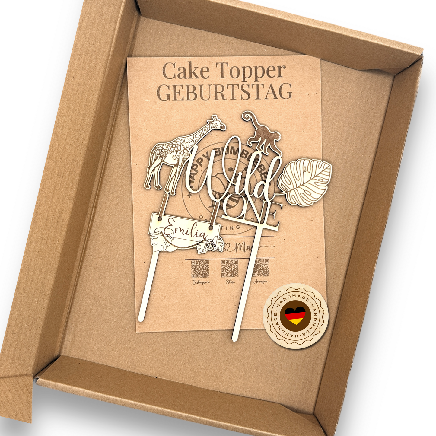 Geburtstag Cake Topper "Wild One" Personalisiert aus Holz - Happy Bumblebee