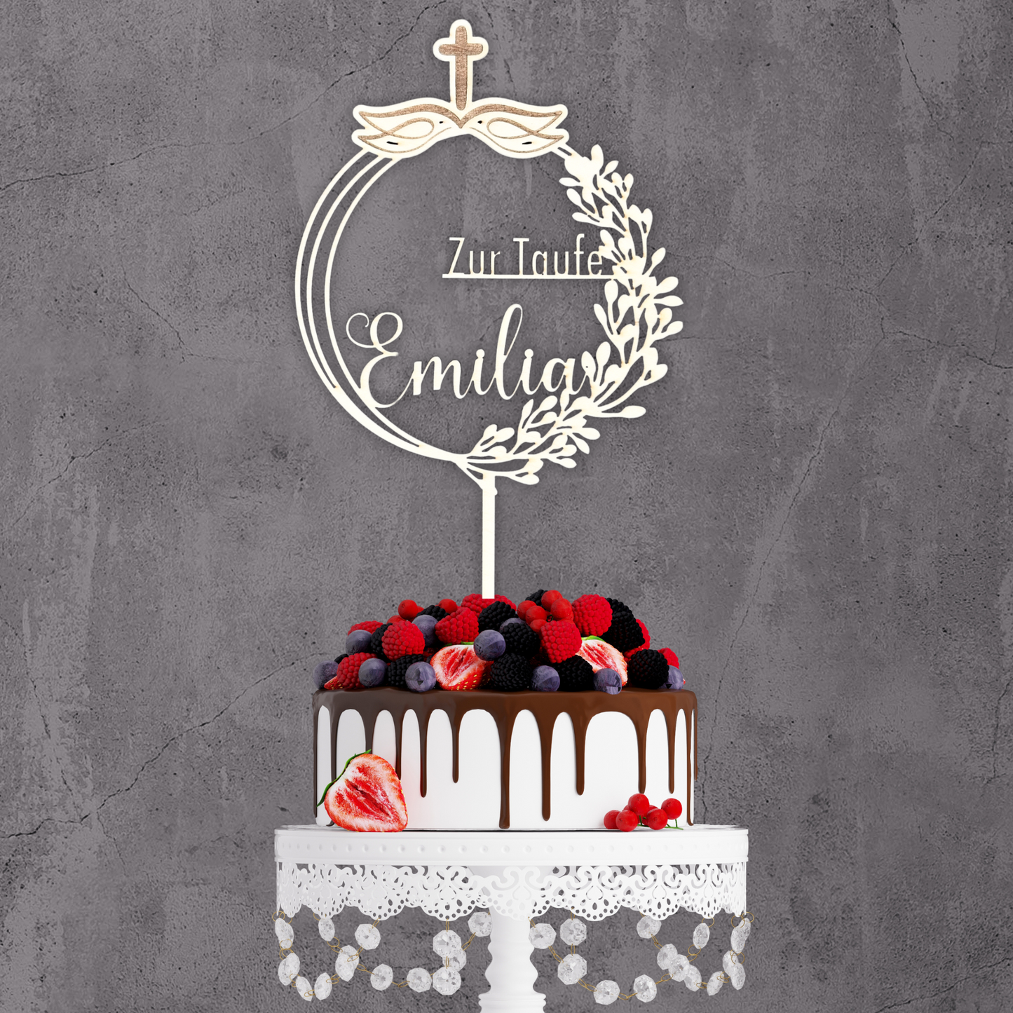 Taufe Cake Topper "Kreuz" Personalisiert aus Holz - Happy Bumblebee