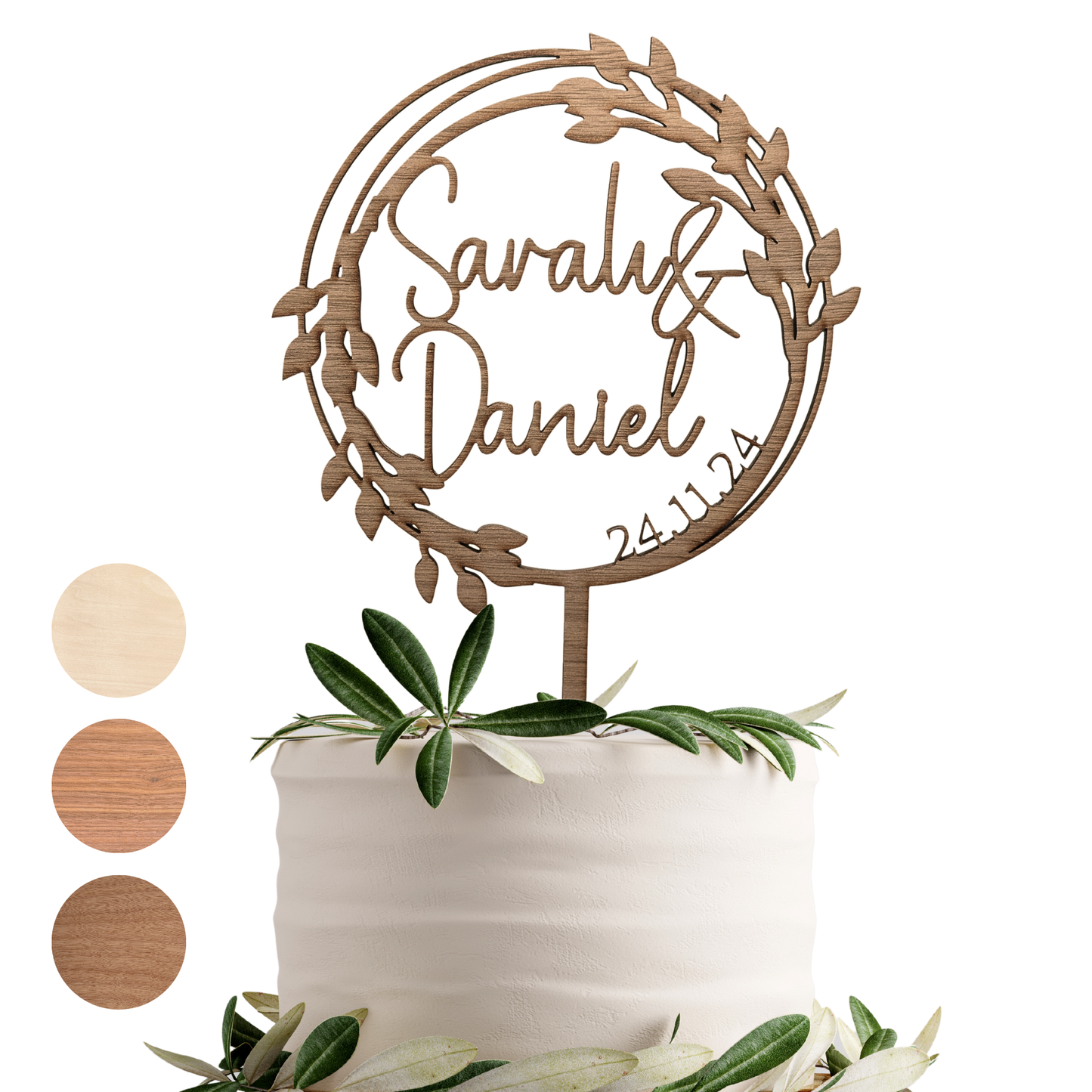 Hochzeit Cake Topper "Variante 15" Personalisiert aus Holz - Happy Bumblebee