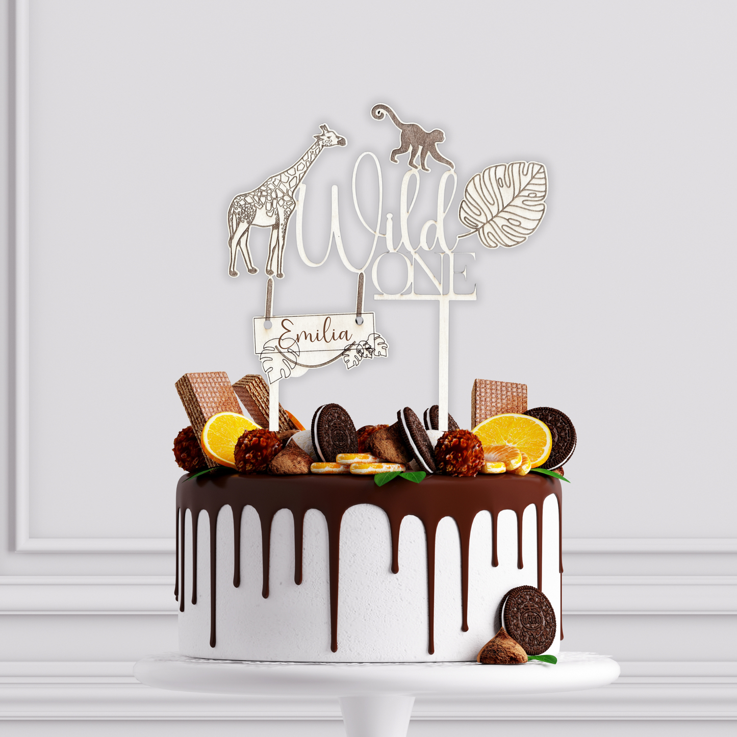 Geburtstag Cake Topper "Wild One" Personalisiert aus Holz - Happy Bumblebee