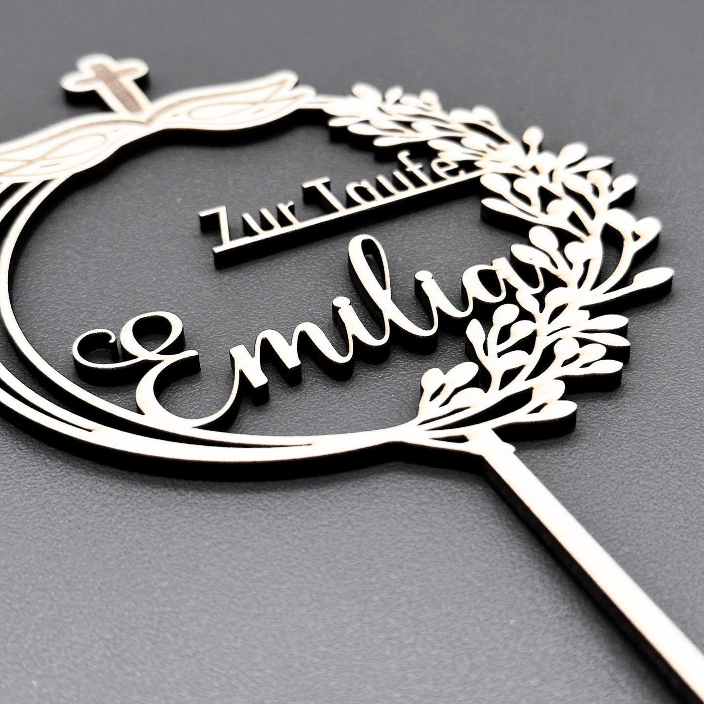 Taufe Cake Topper "Kreuz" Personalisiert aus Holz - Happy Bumblebee