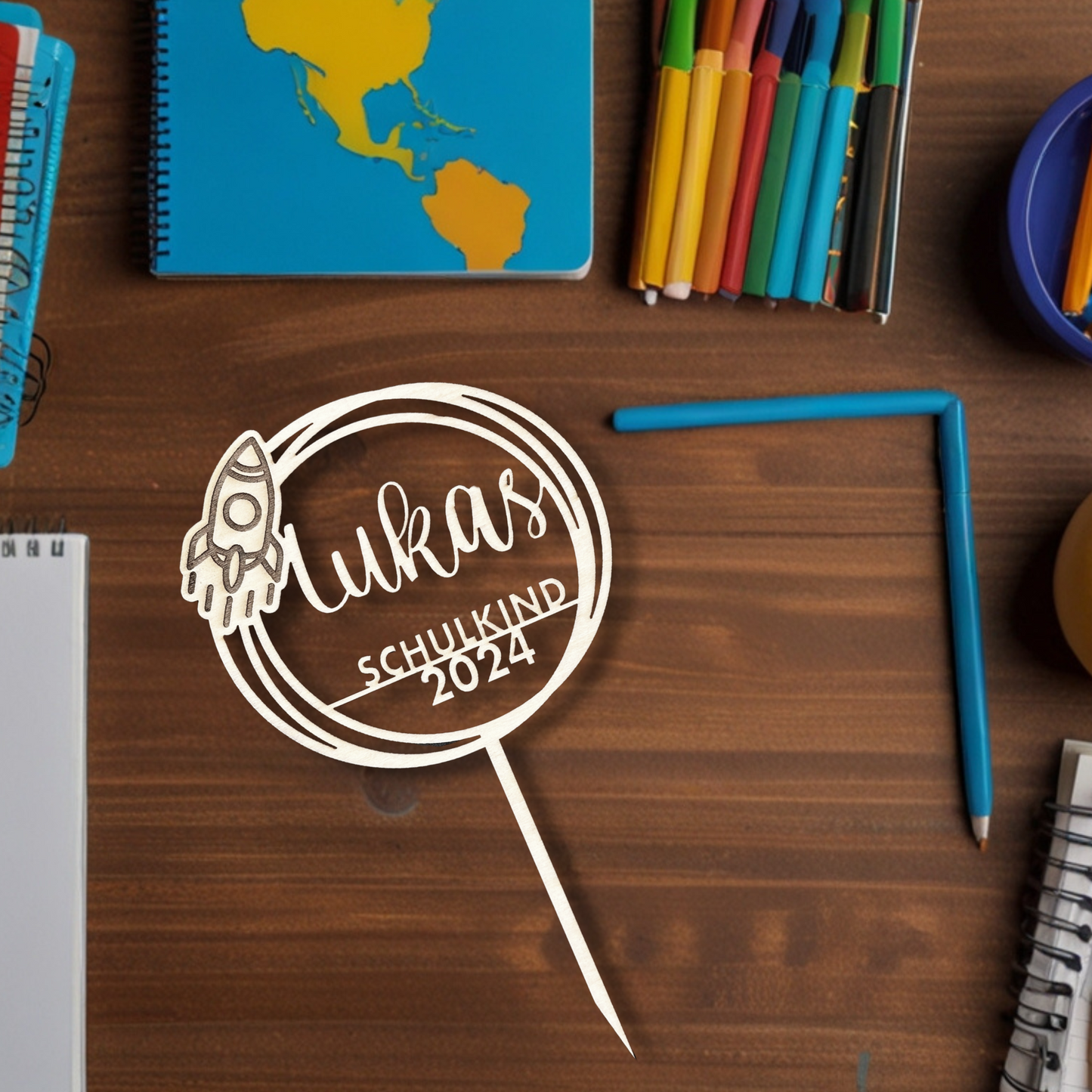 Einschulung Cake Topper "Raketen" Personalisiert aus Holz - Happy Bumblebee