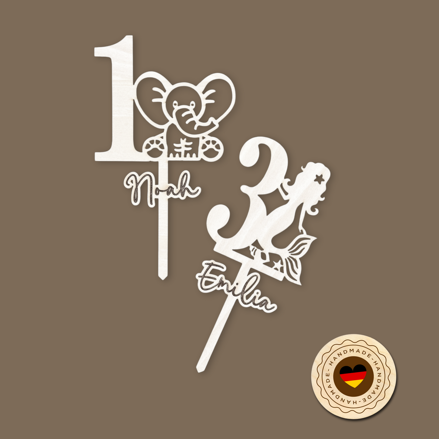 Geburtstag Cake Topper "Zahl mit Motiv" Personalisiert aus Holz - Happy Bumblebee