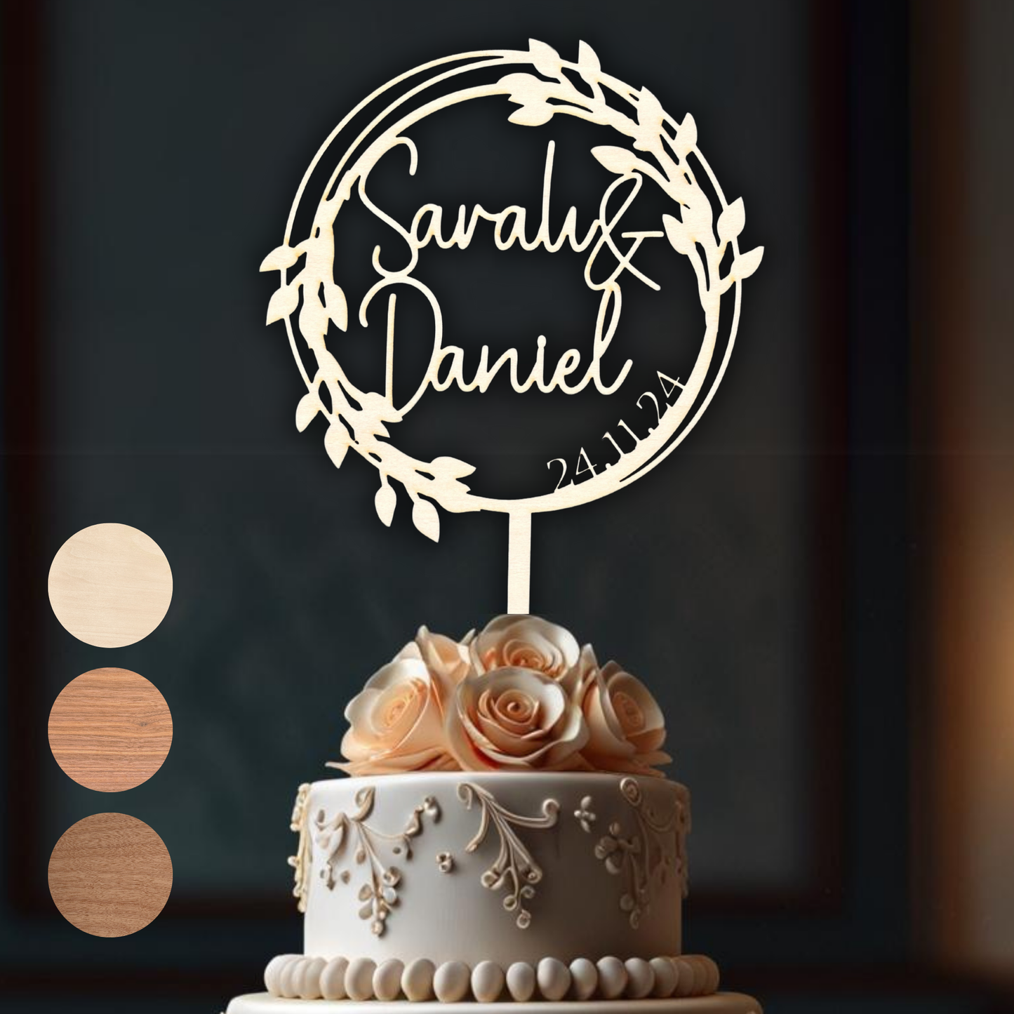 Hochzeit Cake Topper "Variante 15" Personalisiert aus Holz - Happy Bumblebee
