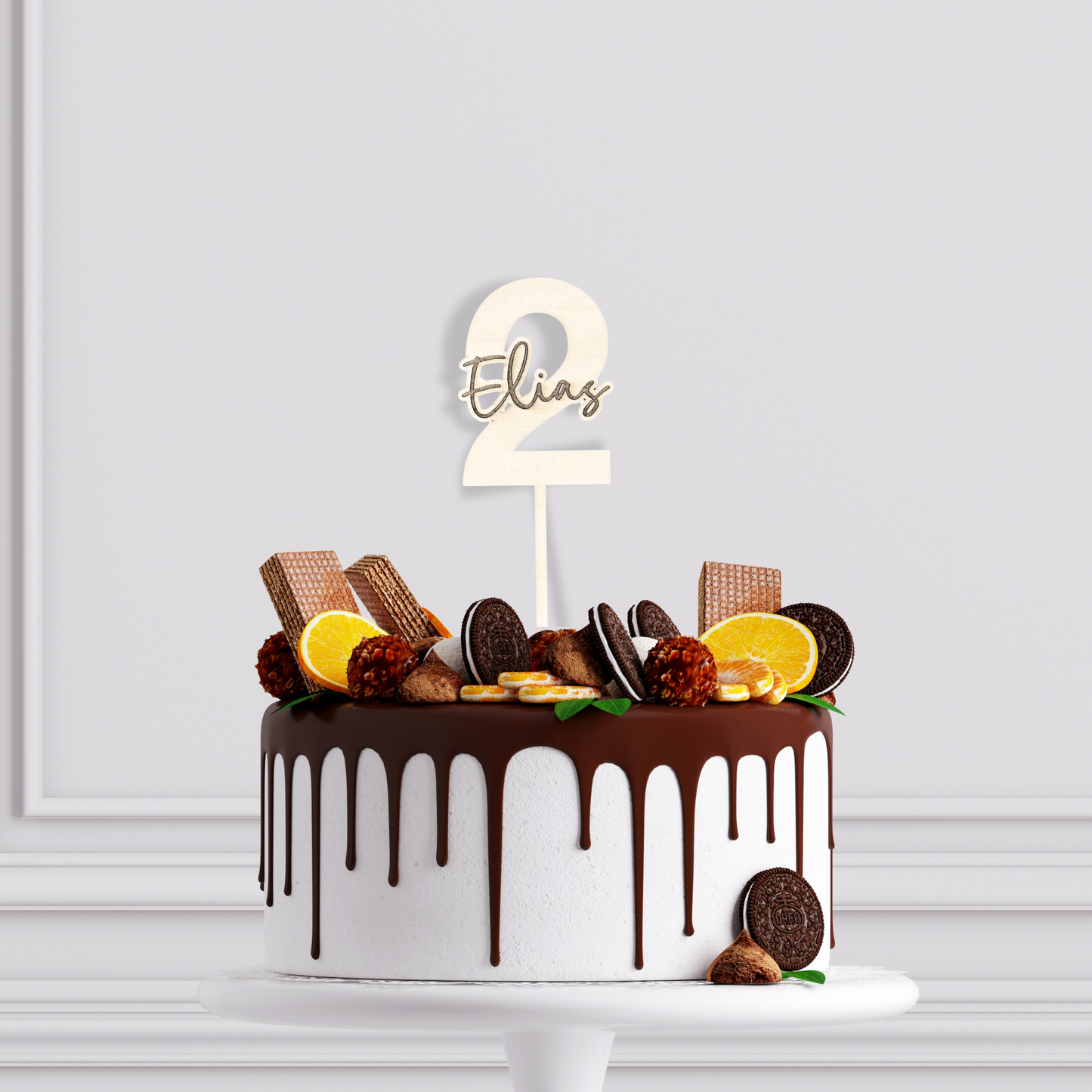Geburtstag Cake Topper "Zahl mit Name" Personalisiert aus Holz - Happy Bumblebee