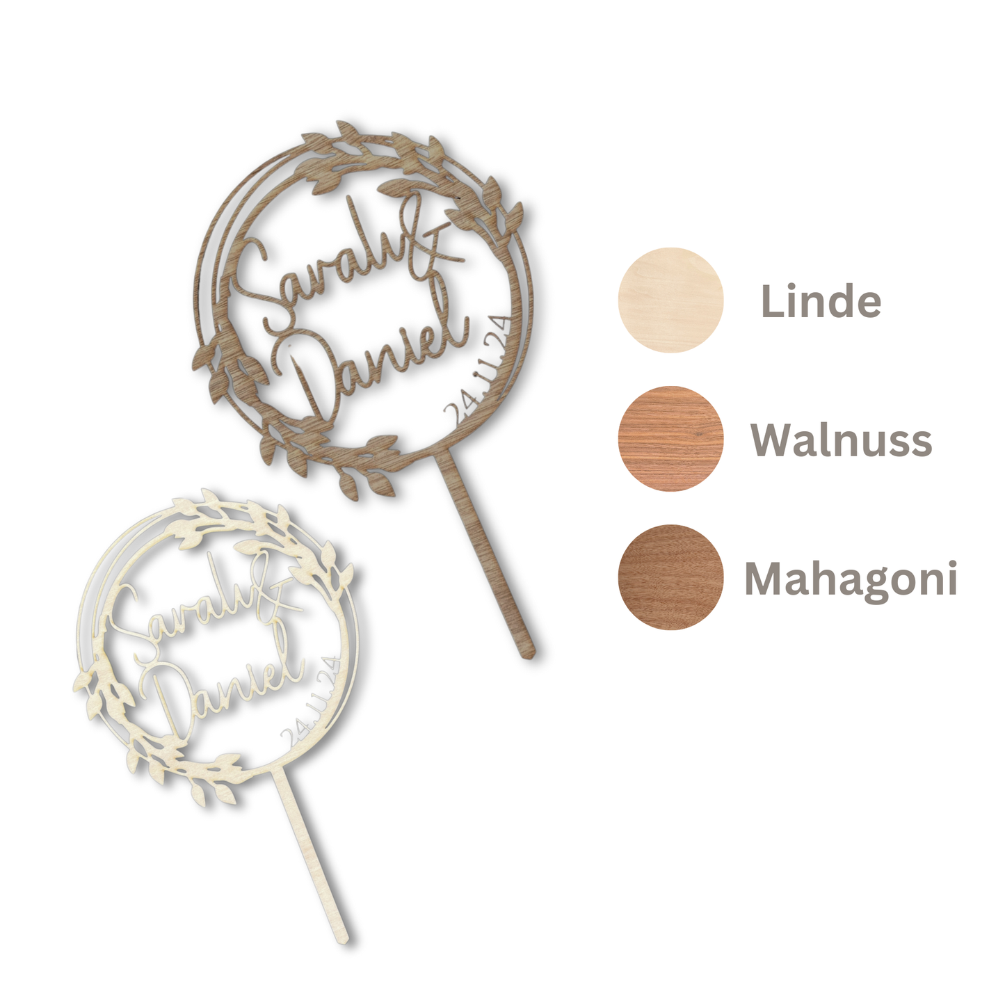 Hochzeit Cake Topper "Variante 15" Personalisiert aus Holz - Happy Bumblebee