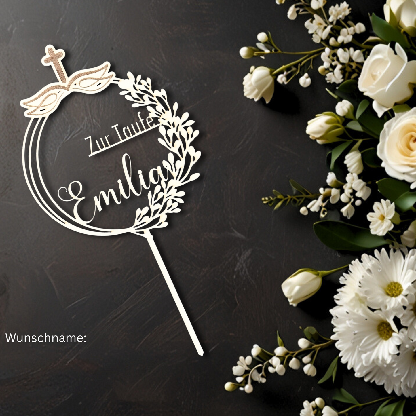 Taufe Cake Topper "Kreuz" Personalisiert aus Holz - Happy Bumblebee
