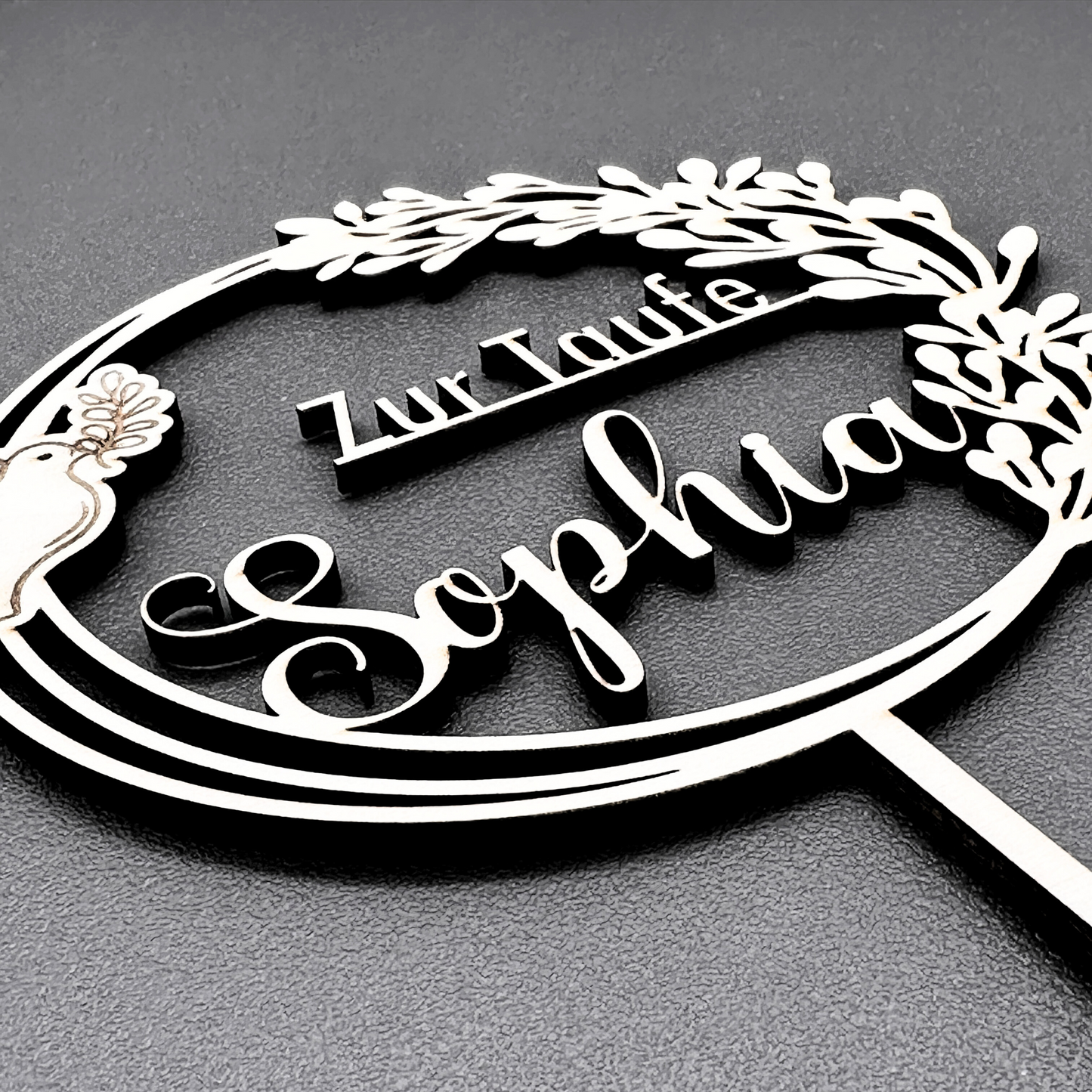 Taufe Cake Topper "Taube" Personalisiert aus Holz - Happy Bumblebee