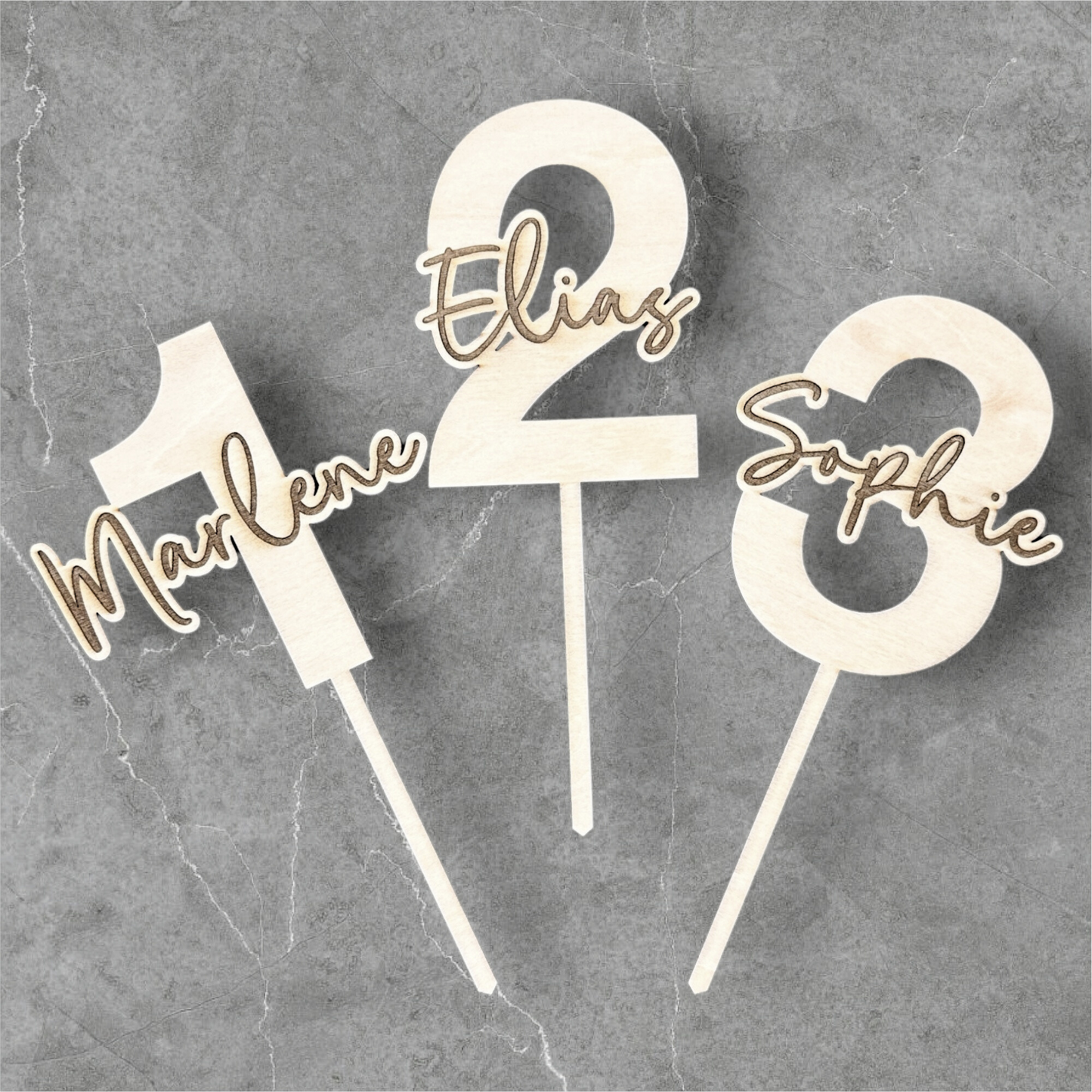 Geburtstag Cake Topper "Zahl mit Name" Personalisiert aus Holz - Happy Bumblebee