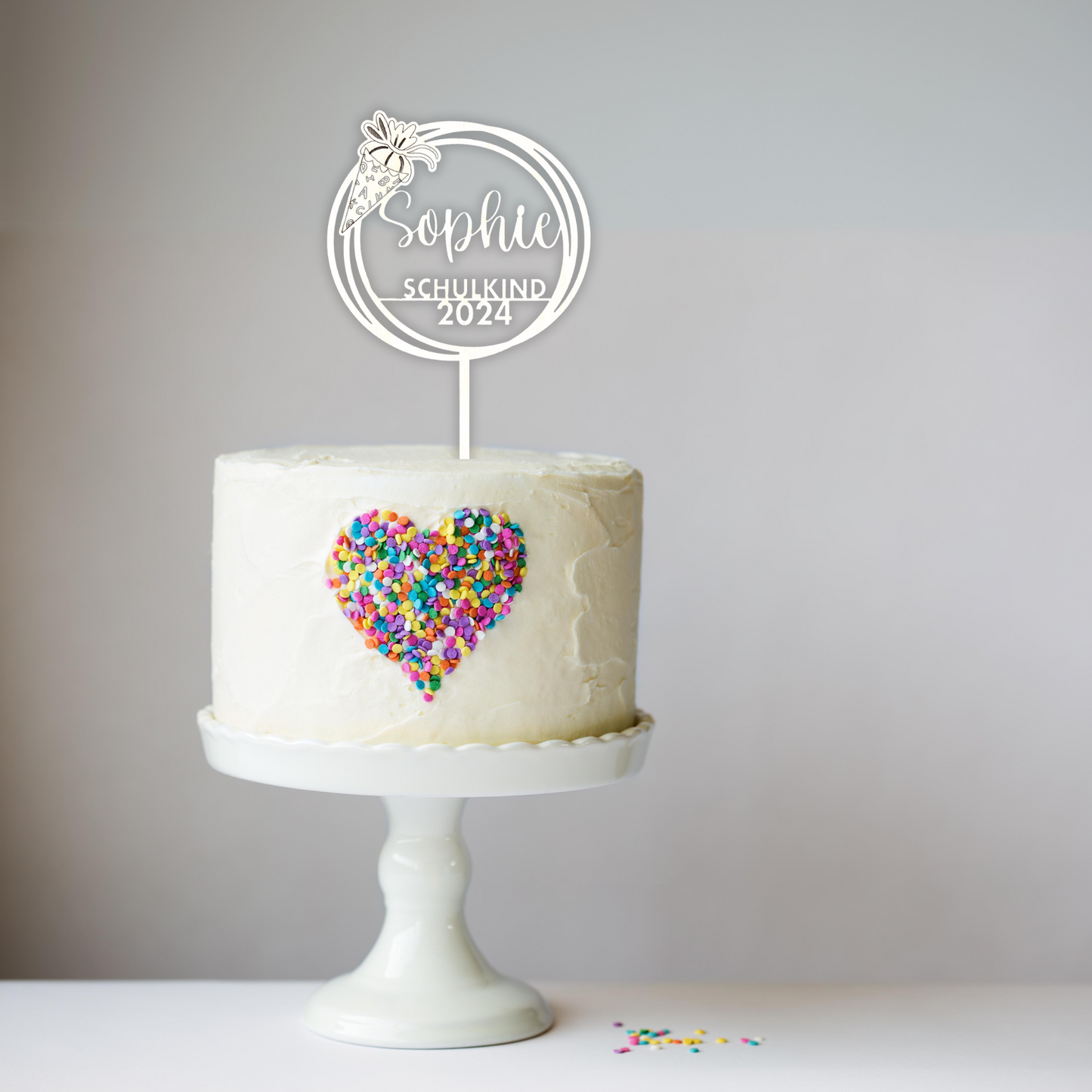 Einschulung Cake Topper "Schultüte" Personalisiert aus Holz - Happy Bumblebee