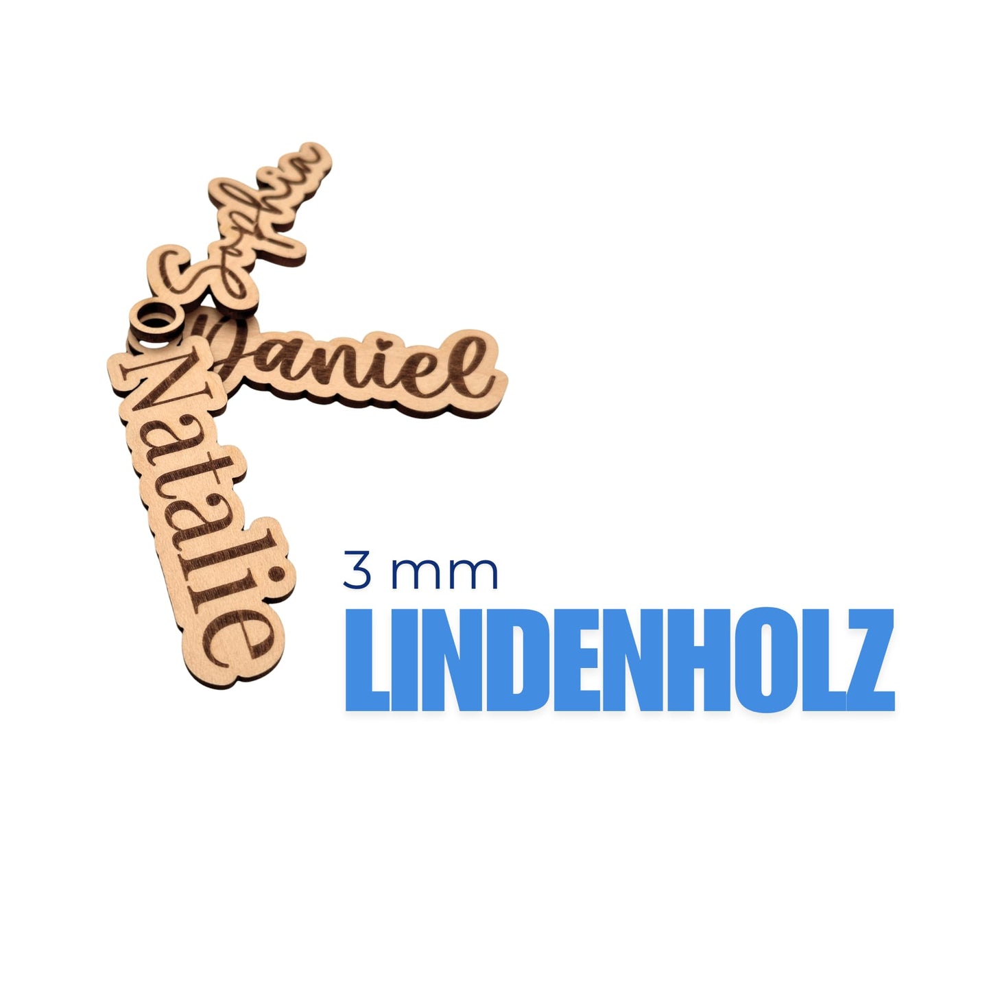 Personalisierter Schlüsselanhänger aus Holz - Namen nach Wunsch - Lasergravur - Geschenkidee