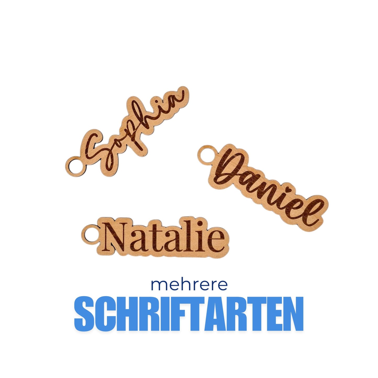 Personalisierter Schlüsselanhänger aus Holz - Namen nach Wunsch - Lasergravur - Geschenkidee