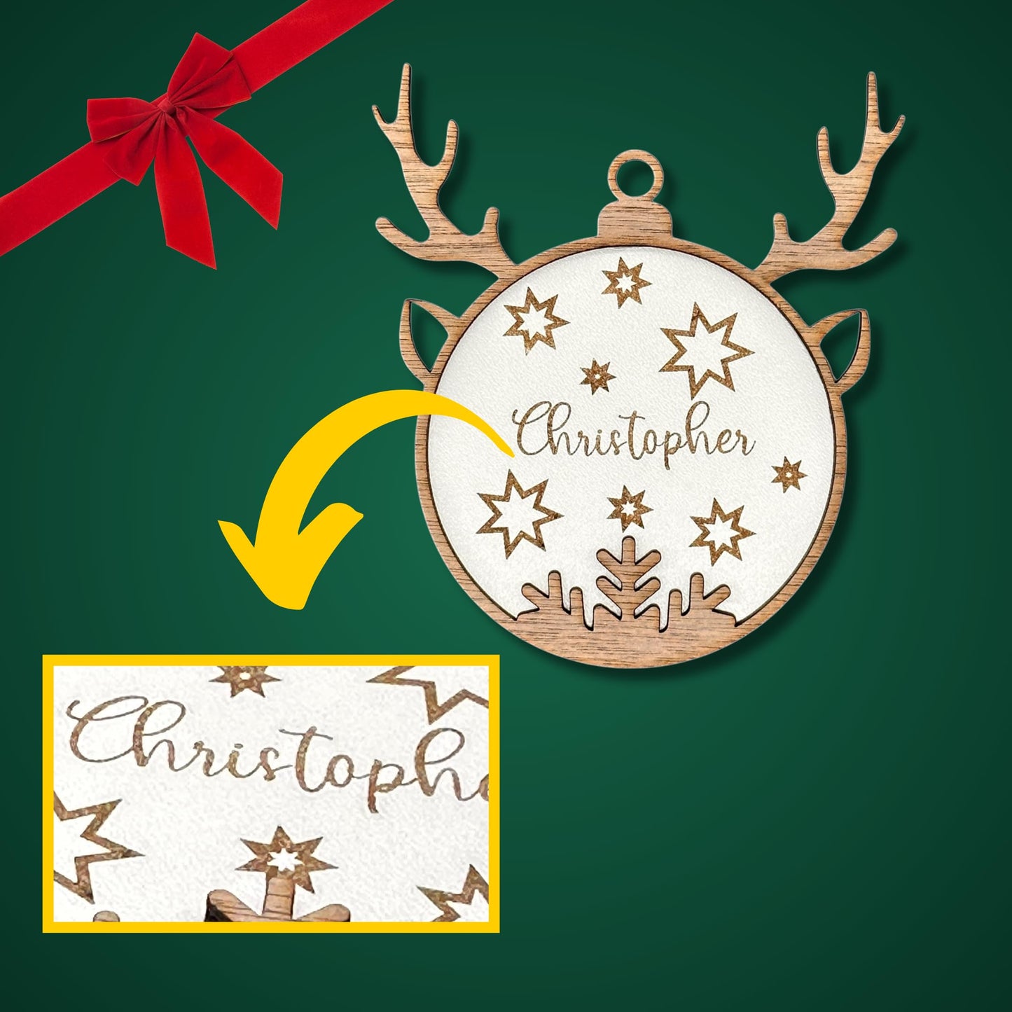 Happy Bumblebee - Personalisierter Weihnachtsbaum Anhänger – Wunschnamen und Motiveauswahl – Nachhaltiger Christbaumschmuck mit Wunschname