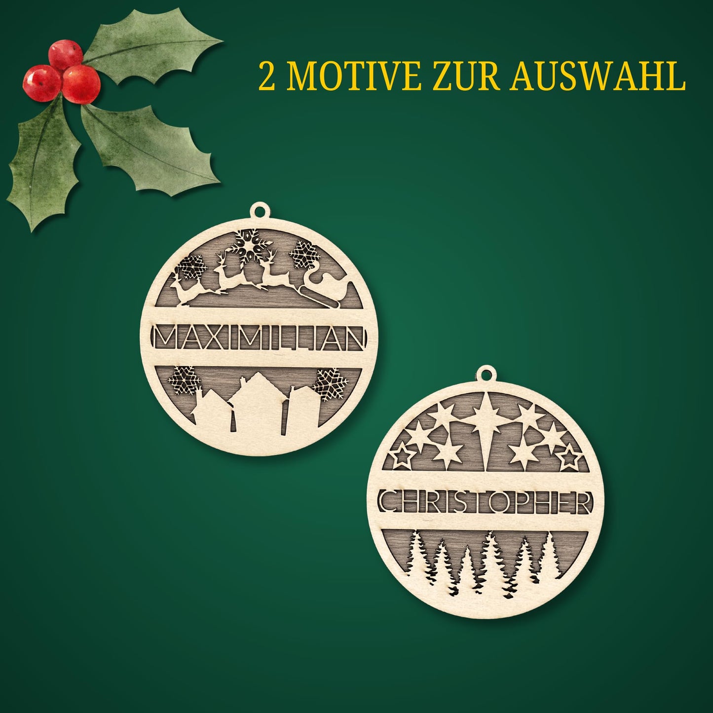 Happy Bumblebee - Personalisierter Weihnachtsbaum Anhänger – Wunschnamen und Motiveauswahl – Nachhaltiger Christbaumschmuck mit Wunschname
