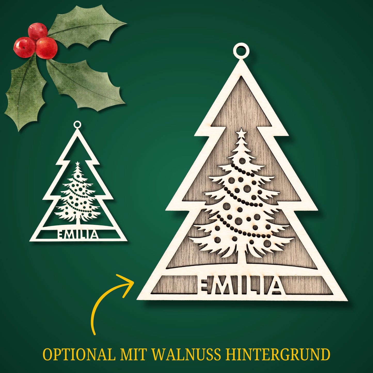 Happy Bumblebee - Personalisierter Weihnachtsbaum Anhänger – Wunschnamen und Motiveauswahl – Nachhaltiger Christbaumschmuck mit Wunschname