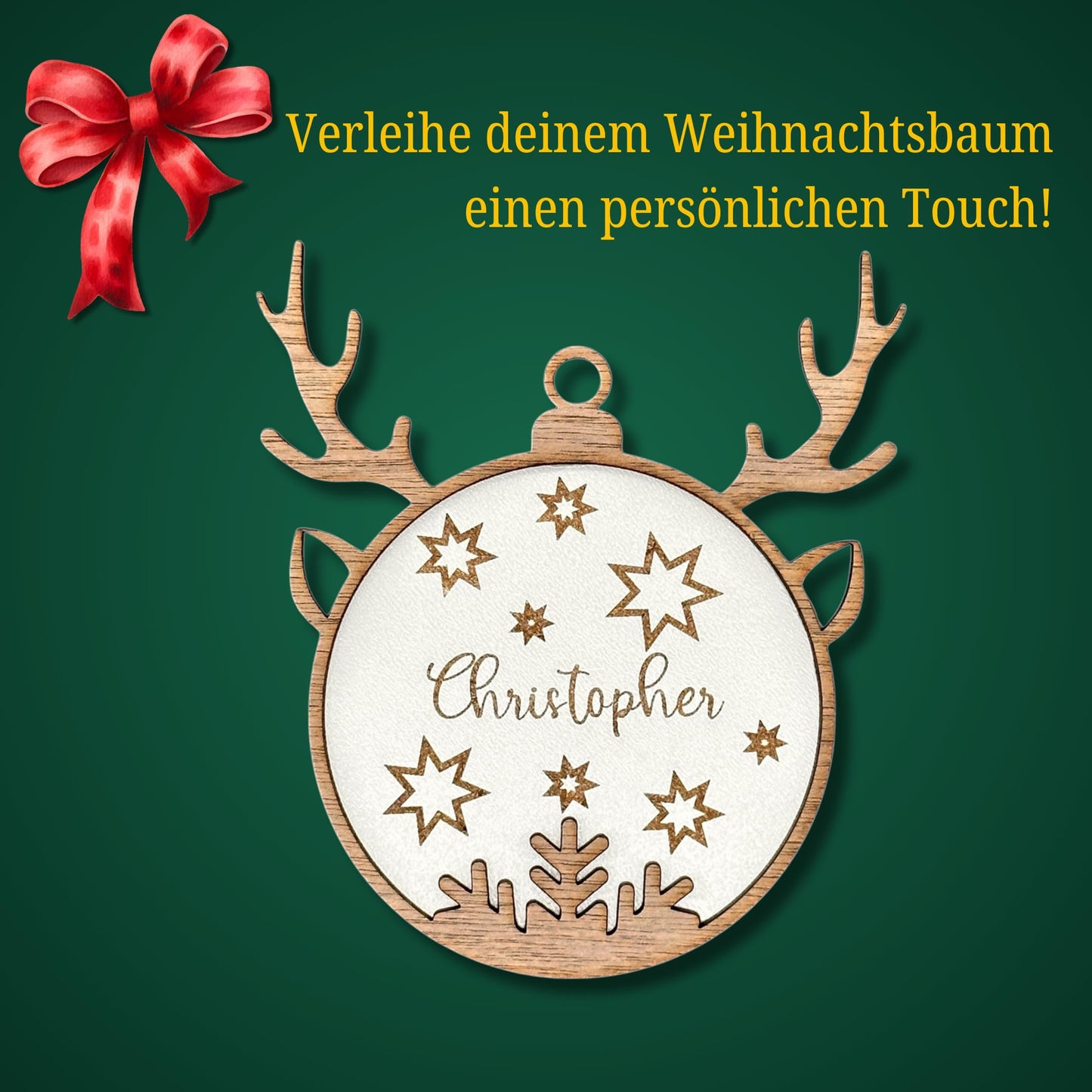 Happy Bumblebee - Personalisierter Weihnachtsbaum Anhänger – Wunschnamen und Motiveauswahl – Nachhaltiger Christbaumschmuck mit Wunschname