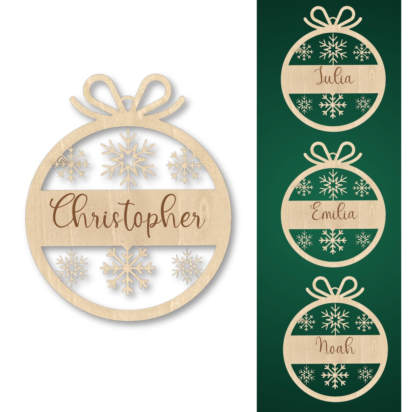 Happy Bumblebee - Personalisierter Weihnachtsbaum Anhänger – Wunschnamen und Motiveauswahl – Nachhaltiger Christbaumschmuck mit Wunschname