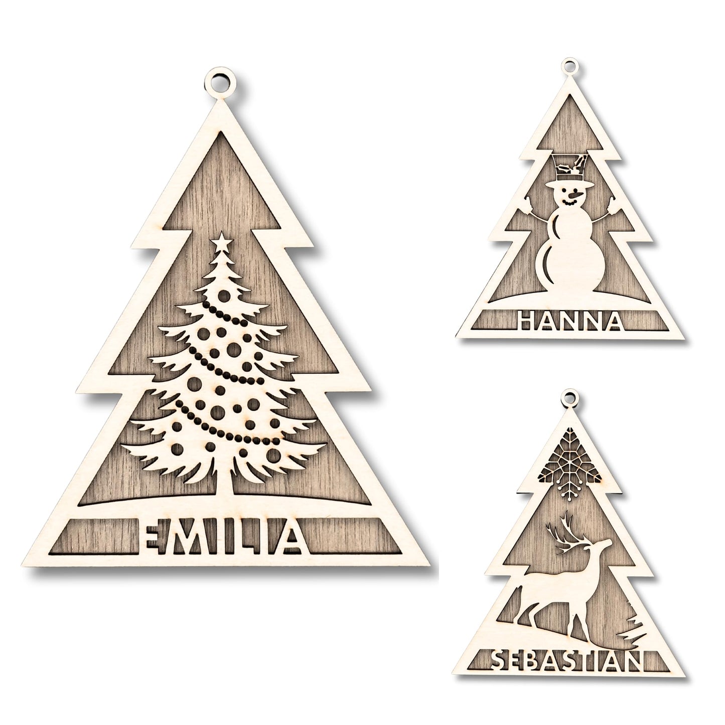 Happy Bumblebee - Personalisierter Weihnachtsbaum Anhänger – Wunschnamen und Motiveauswahl – Nachhaltiger Christbaumschmuck mit Wunschname