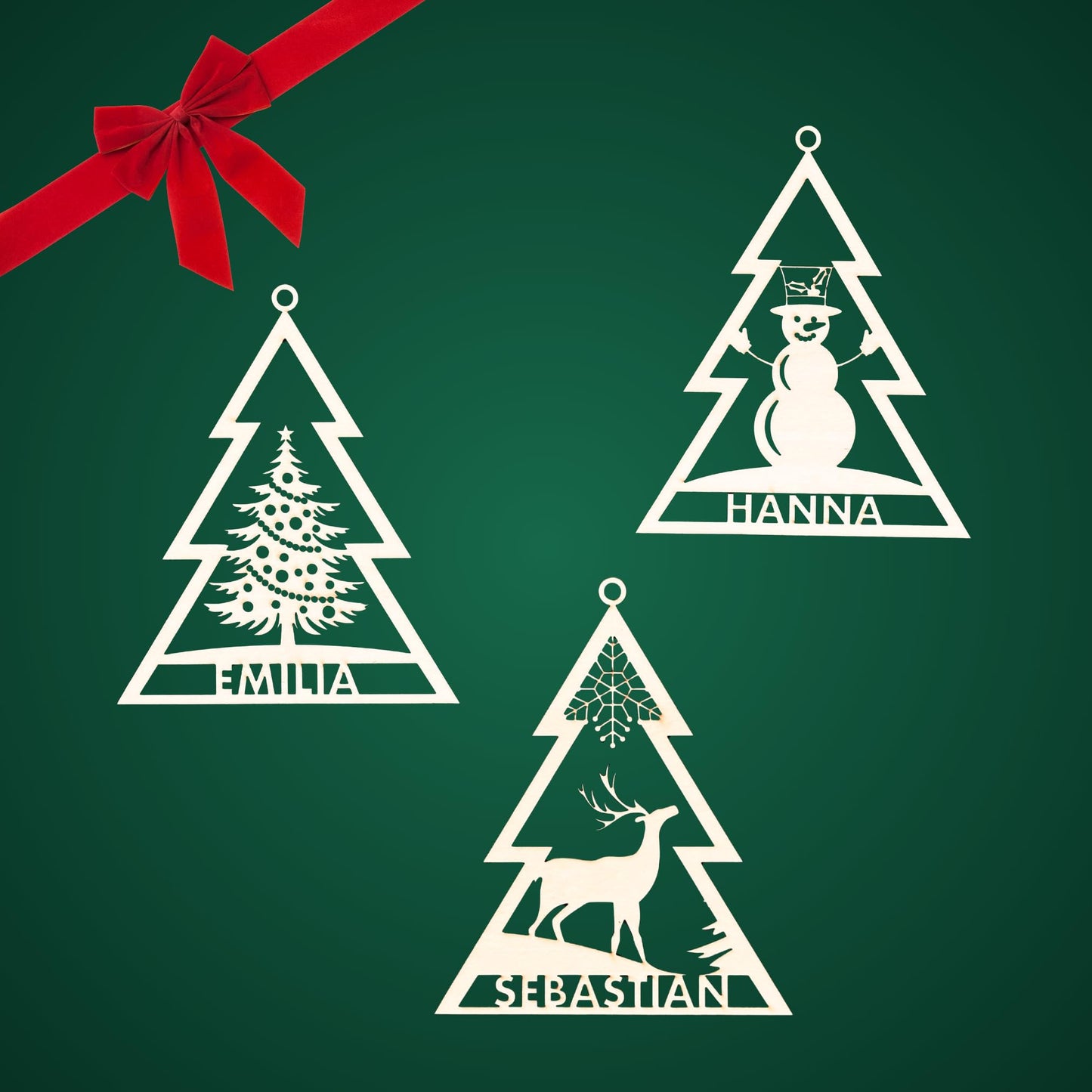 Happy Bumblebee - Personalisierter Weihnachtsbaum Anhänger – Wunschnamen und Motiveauswahl – Nachhaltiger Christbaumschmuck mit Wunschname