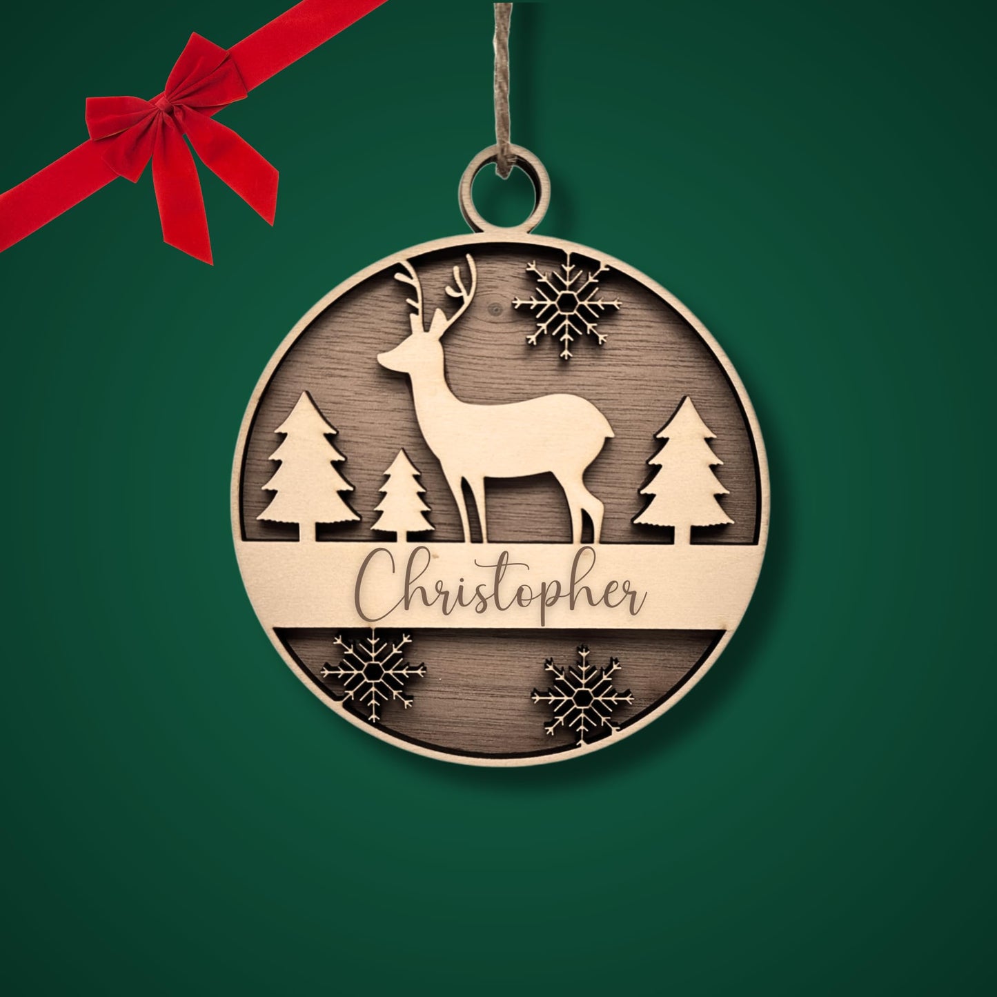 Happy Bumblebee - Personalisierter Weihnachtsbaum Anhänger – Wunschnamen und Motiveauswahl – Nachhaltiger Christbaumschmuck mit Wunschname