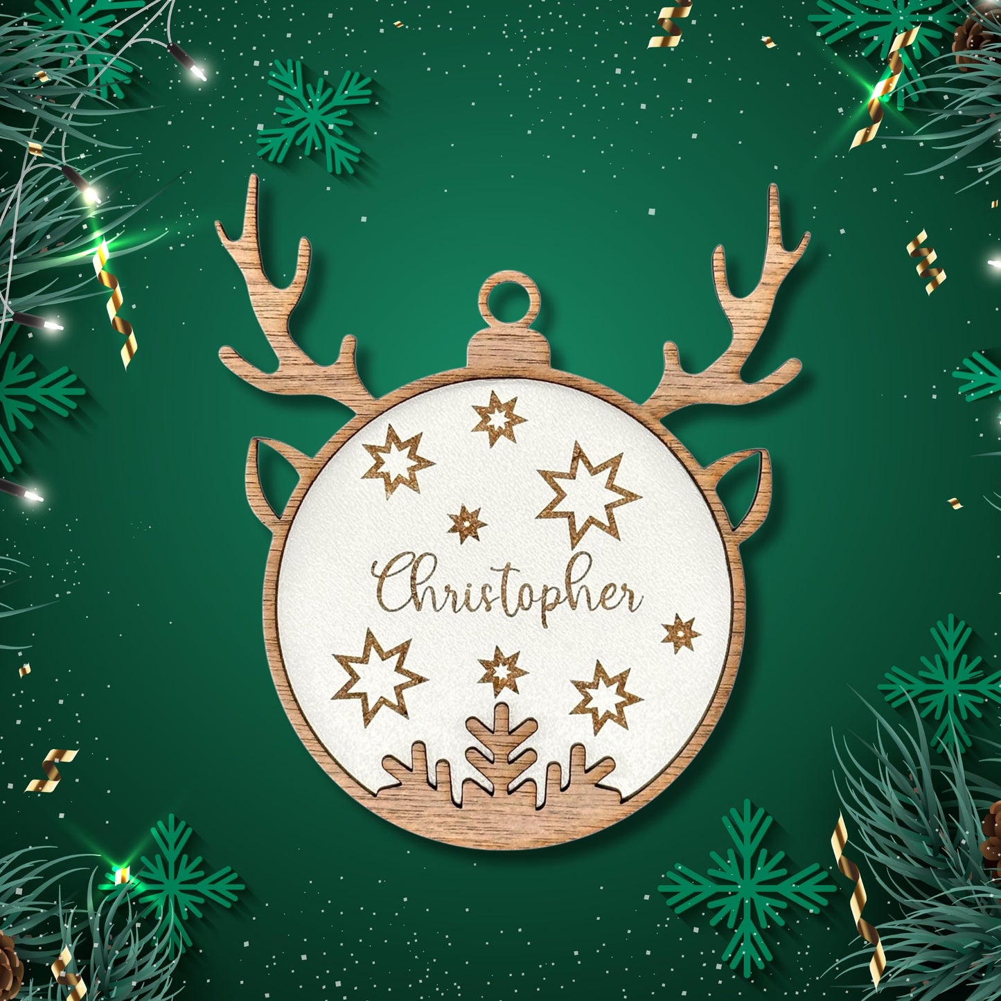 Happy Bumblebee - Personalisierter Weihnachtsbaum Anhänger – Wunschnamen und Motiveauswahl – Nachhaltiger Christbaumschmuck mit Wunschname
