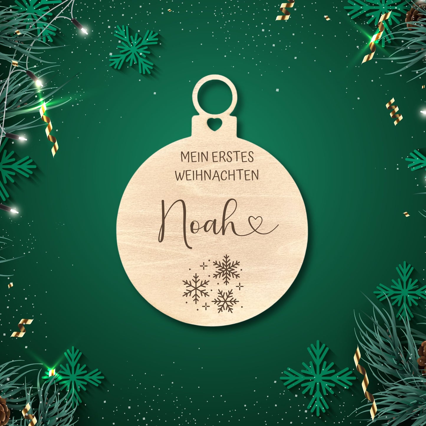 Happy Bumblebee - Personalisierter Weihnachtsbaum Anhänger – Wunschnamen und Motiveauswahl – Nachhaltiger Christbaumschmuck mit Wunschname