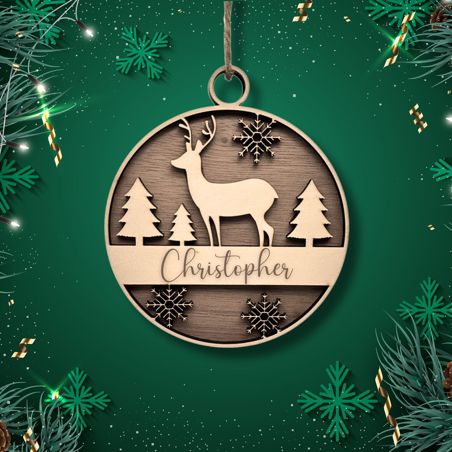 Happy Bumblebee - Personalisierter Weihnachtsbaum Anhänger – Wunschnamen und Motiveauswahl – Nachhaltiger Christbaumschmuck mit Wunschname