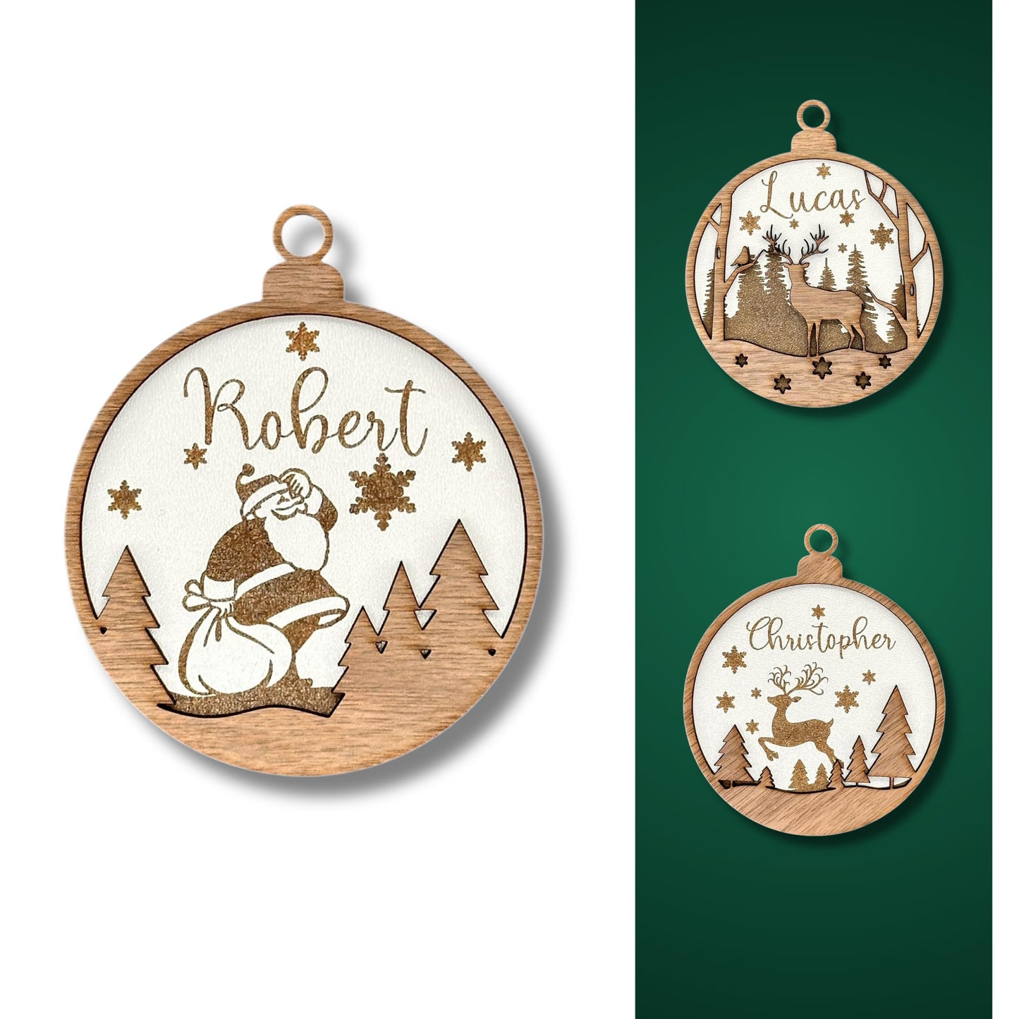 Happy Bumblebee - Personalisierter Weihnachtsbaum Anhänger – Wunschnamen und Motiveauswahl – Nachhaltiger Christbaumschmuck mit Wunschname