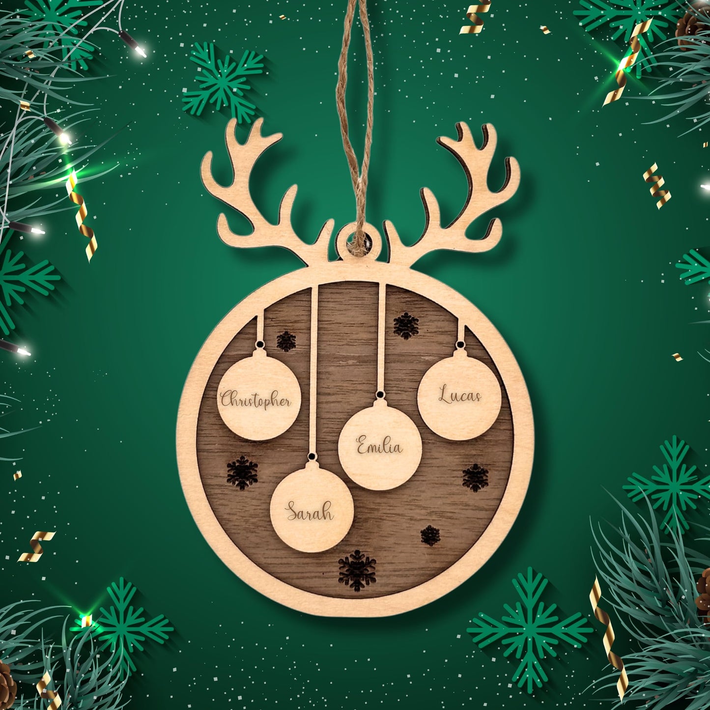 Happy Bumblebee - Personalisierter Weihnachtsbaum Anhänger – Wunschnamen und Motiveauswahl – Nachhaltiger Christbaumschmuck mit Wunschname