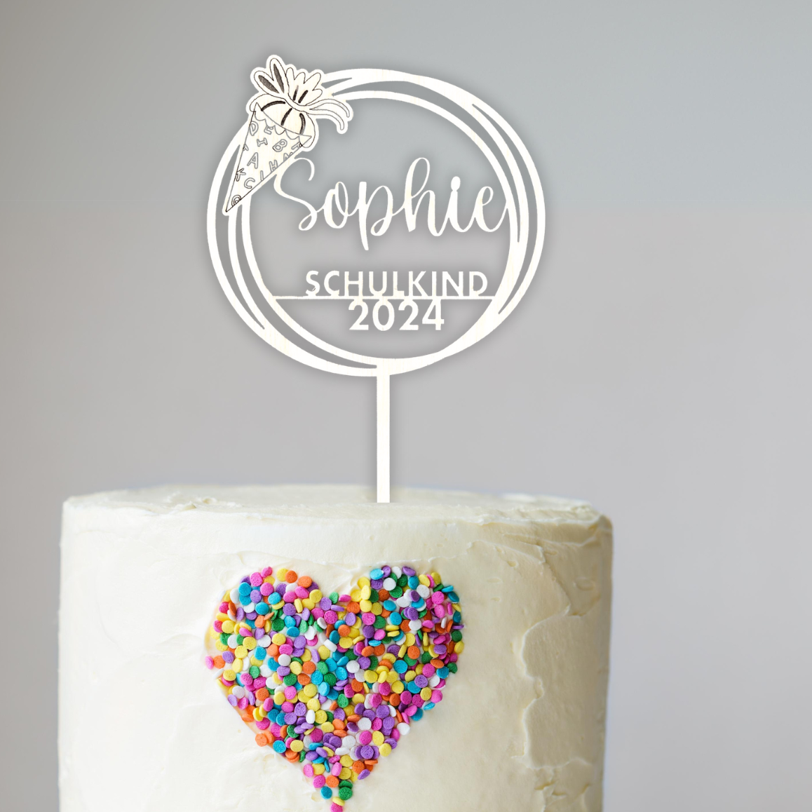 Einschulung Cake Topper "Schultüte" Personalisiert aus Holz - Happy Bumblebee
