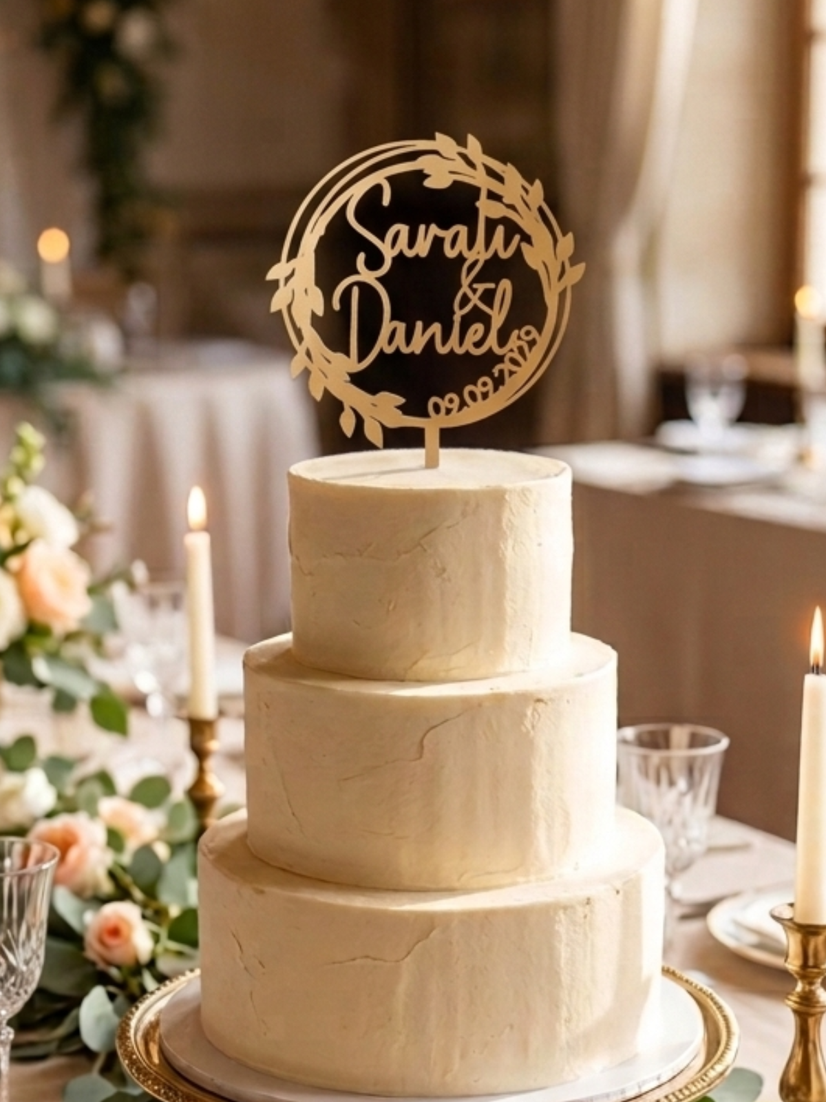 Hochzeit Cake Topper "Lorbeerkranz" Personalisiert - Happy Bumblebee