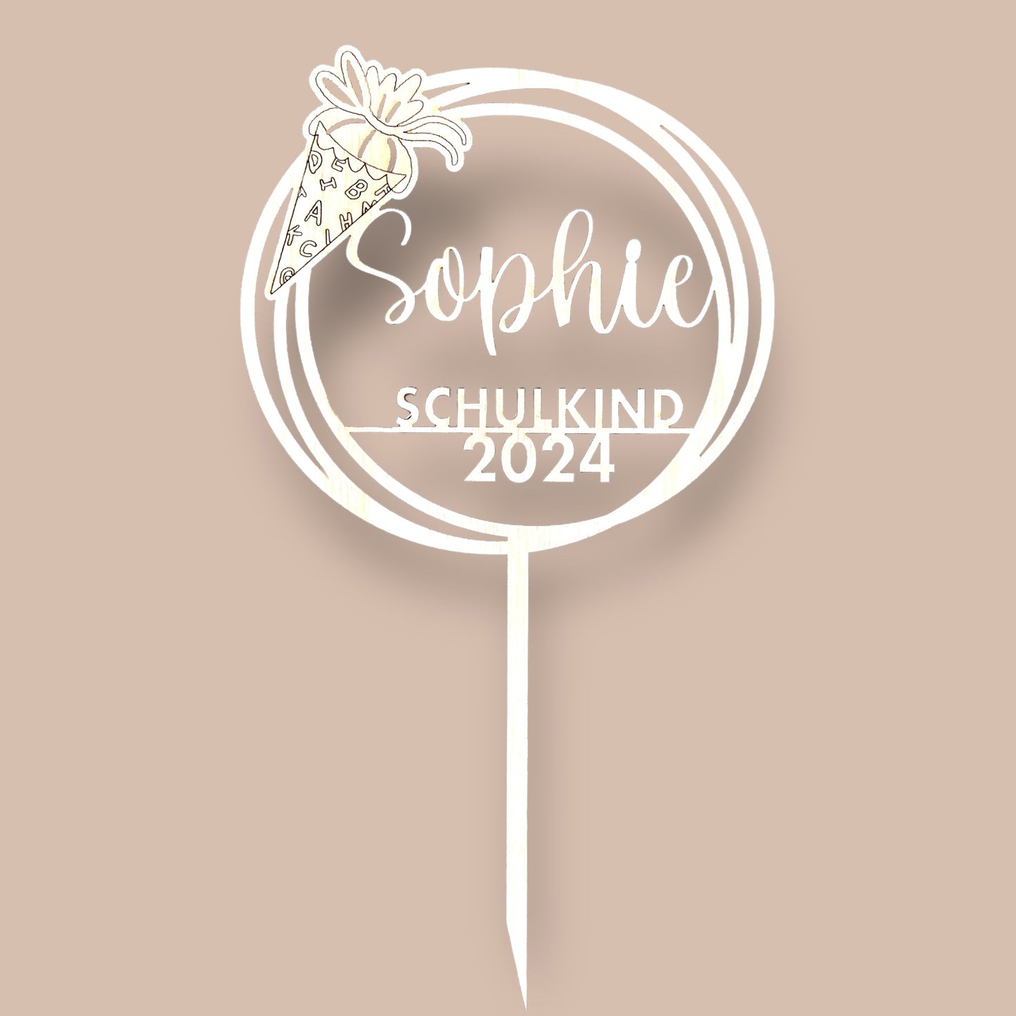 Einschulung Cake Topper "Schultüte" Personalisiert aus Holz - Happy Bumblebee