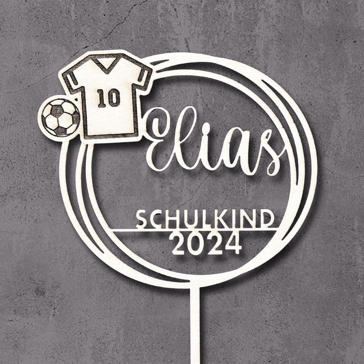 Einschulung Cake Topper "Fußball" Personalisiert aus Holz - Happy Bumblebee