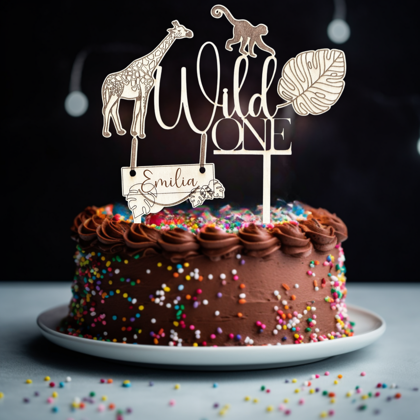 Geburtstag Cake Topper "Wild One" Personalisiert aus Holz - Happy Bumblebee