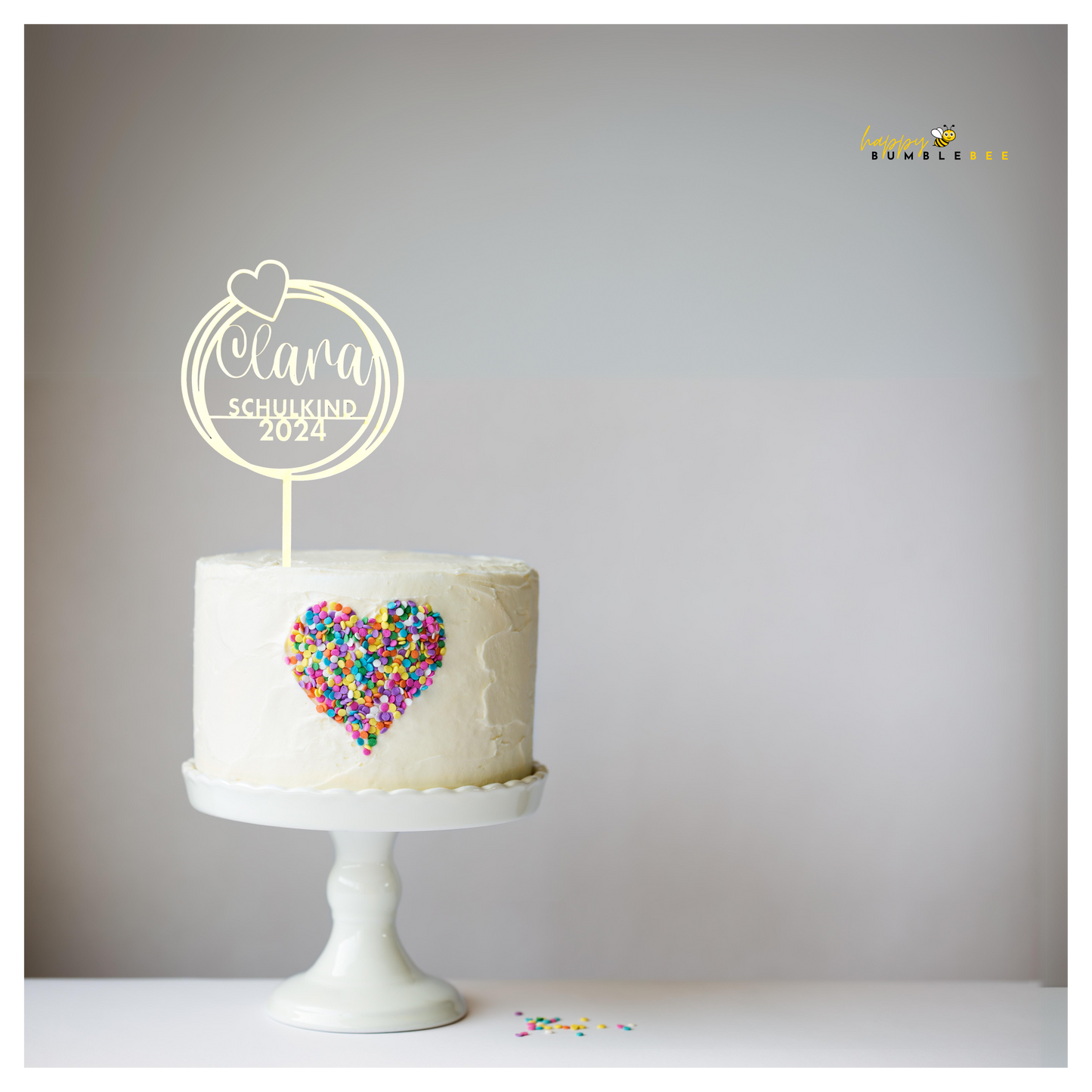 Einschulung Cake Topper "Herz" Personalisiert aus Holz - Happy Bumblebee
