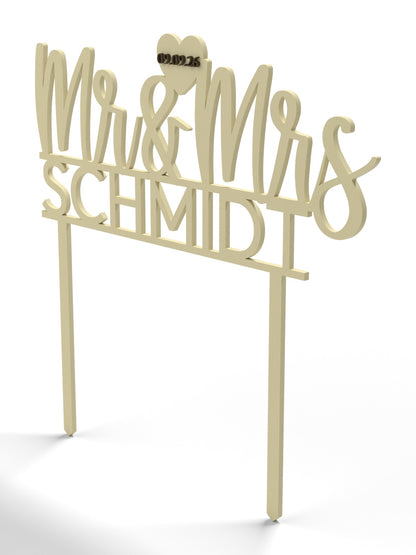 Hochzeit Cake Topper "Mr & Mrs mit Nachname" Personalisiert - Happy Bumblebee