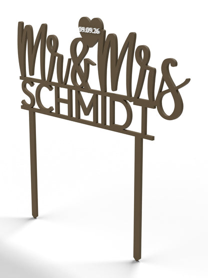 Hochzeit Cake Topper "Mr & Mrs mit Nachname" Personalisiert - Happy Bumblebee