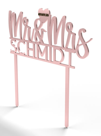 Hochzeit Cake Topper "Mr & Mrs mit Nachname" Personalisiert - Happy Bumblebee