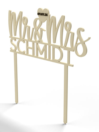Hochzeit Cake Topper "Mr & Mrs mit Nachname" Personalisiert - Happy Bumblebee