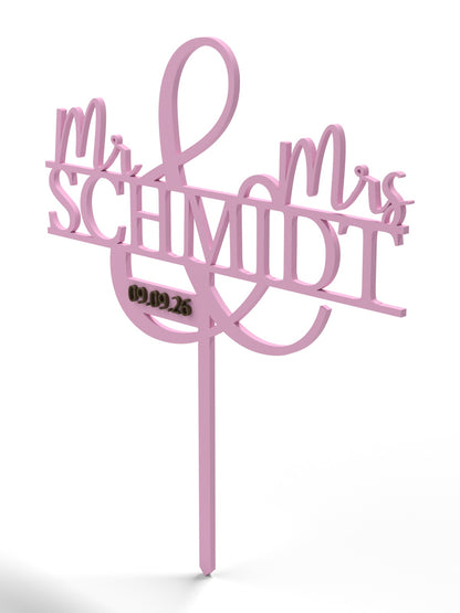 Hochzeit Cake Topper "Mr & Mrs mit Ornament-Und" Personalisiert - Happy Bumblebee