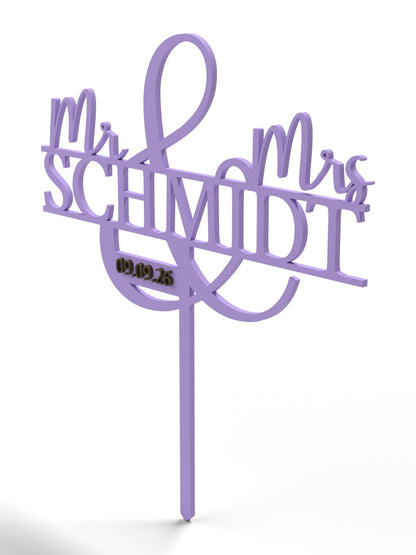 Hochzeit Cake Topper "Mr & Mrs mit Ornament-Und" Personalisiert - Happy Bumblebee