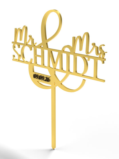 Hochzeit Cake Topper "Mr & Mrs mit Ornament-Und" Personalisiert - Happy Bumblebee