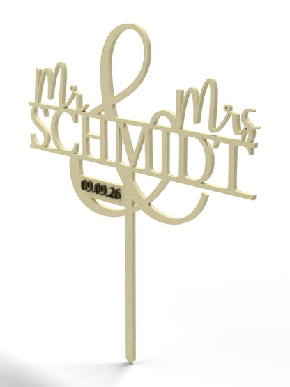 Hochzeit Cake Topper "Mr & Mrs mit Ornament-Und" Personalisiert - Happy Bumblebee