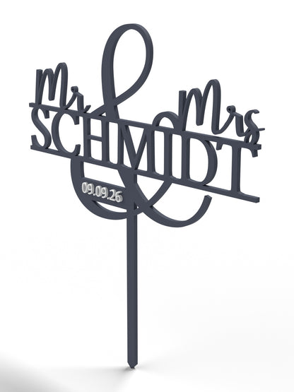 Hochzeit Cake Topper "Mr & Mrs mit Ornament-Und" Personalisiert - Happy Bumblebee