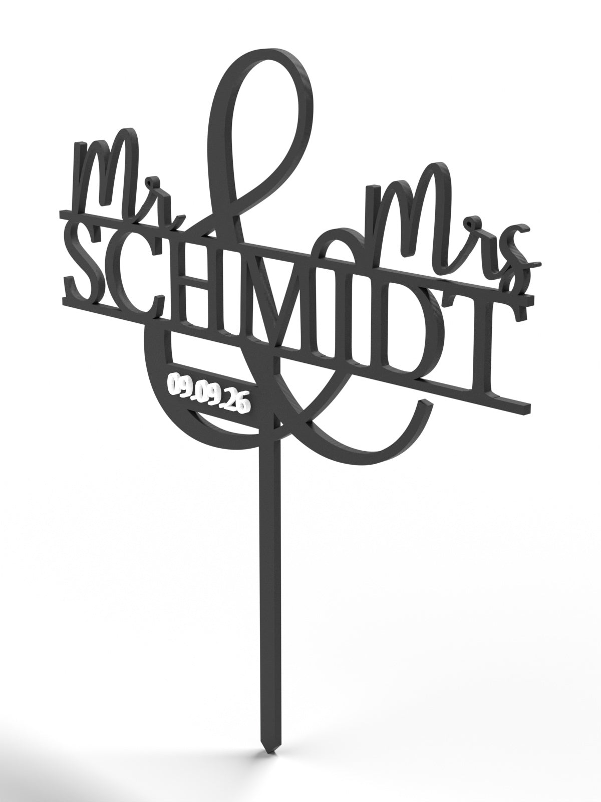 Hochzeit Cake Topper "Mr & Mrs mit Ornament-Und" Personalisiert - Happy Bumblebee