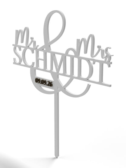 Hochzeit Cake Topper "Mr & Mrs mit Ornament-Und" Personalisiert - Happy Bumblebee