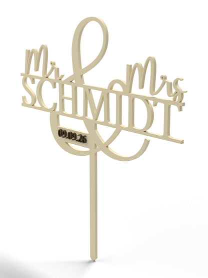Hochzeit Cake Topper "Mr & Mrs mit Ornament-Und" Personalisiert - Happy Bumblebee