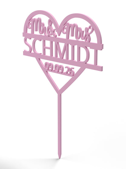 Hochzeit Cake Topper "Mr & Mrs im Herz" Personalisiert - Happy Bumblebee