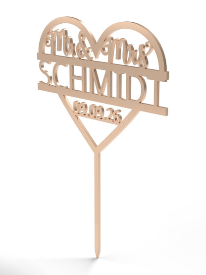 Hochzeit Cake Topper "Mr & Mrs im Herz" Personalisiert - Happy Bumblebee